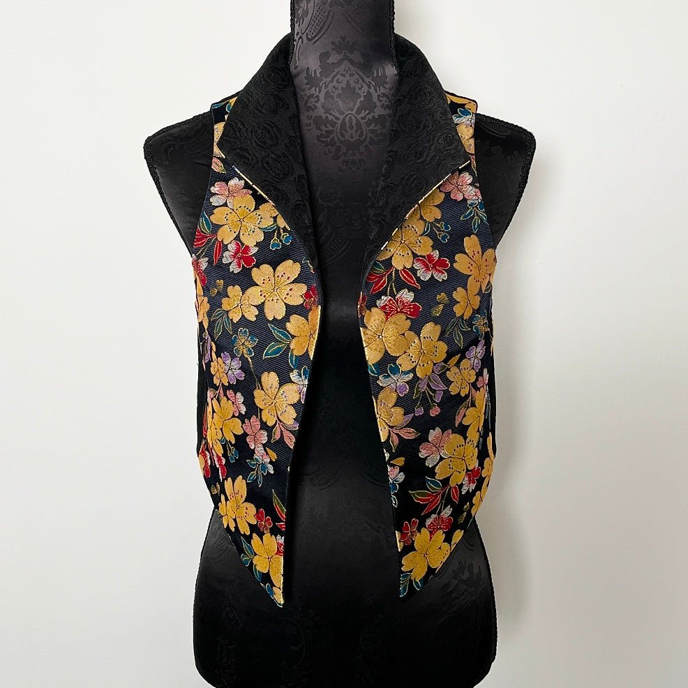 Nikita Vest - Japanese Obi Fabric In Gold Floral - One Of A Kind