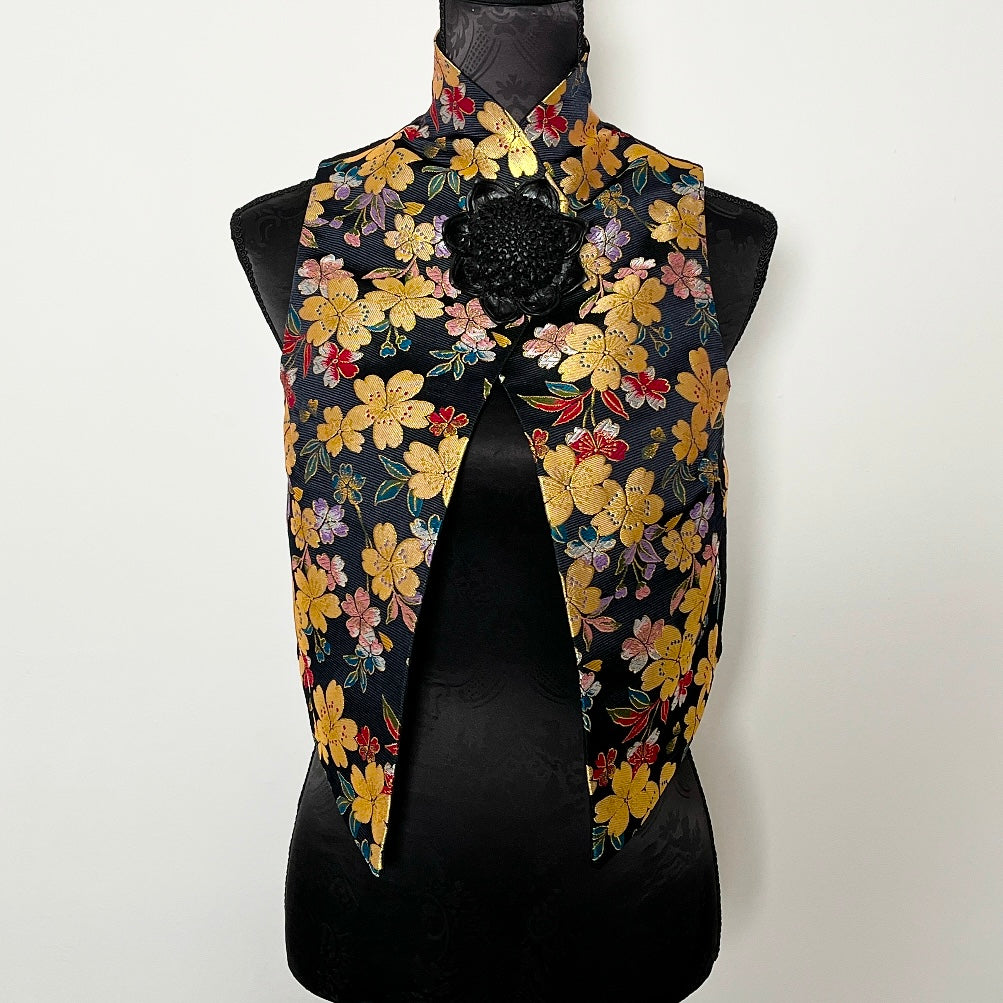 Nikita Vest - Japanese Obi Fabric In Gold Floral - One Of A Kind