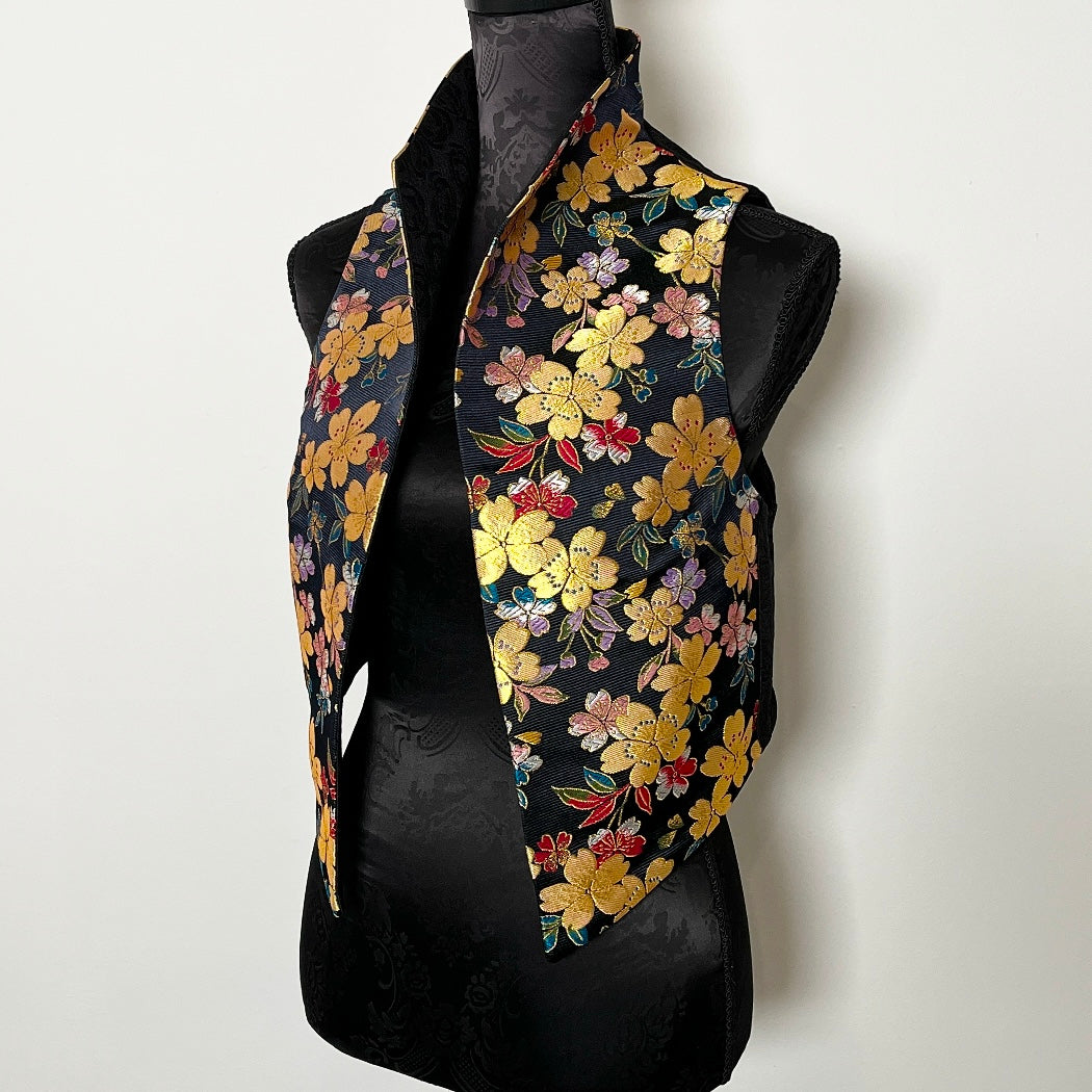 Nikita Vest - Japanese Obi Fabric In Gold Floral - One Of A Kind