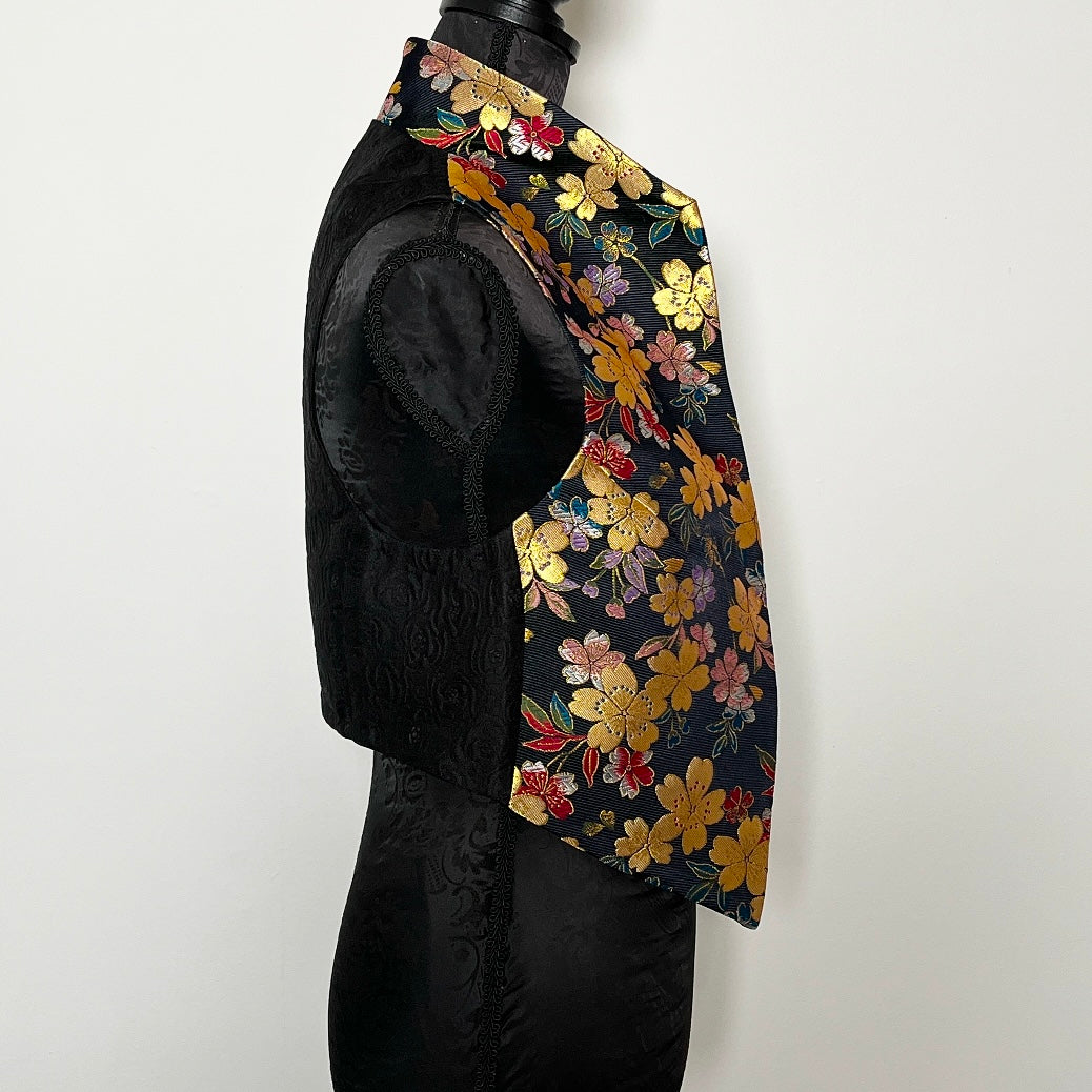 Nikita Vest - Japanese Obi Fabric In Gold Floral - One Of A Kind