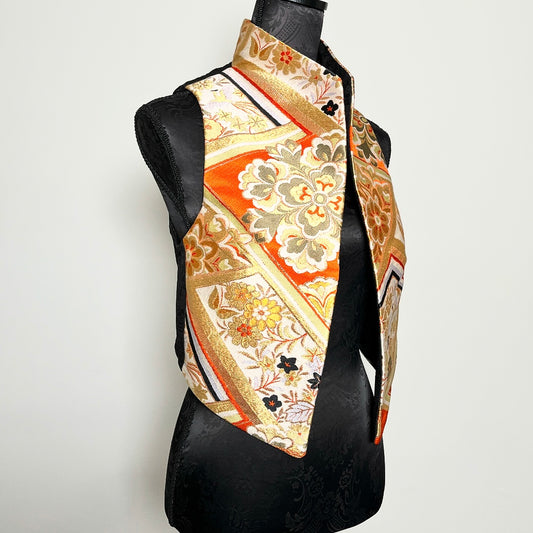 ladies brocade vest vintage japanese obi fabric floral gold evening wear melbourne made eloise the label