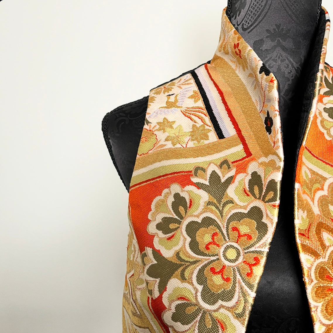 ladies brocade vest vintage japanese obi fabric floral gold evening wear melbourne made eloise the label