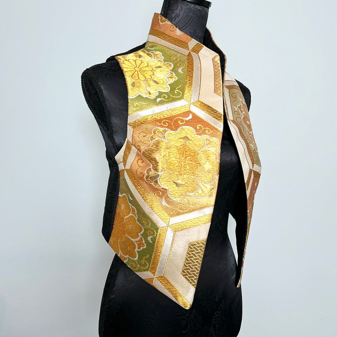 ladies brocade vest vintage japanese obi fabric floral gold evening wear melbourne made eloise the label