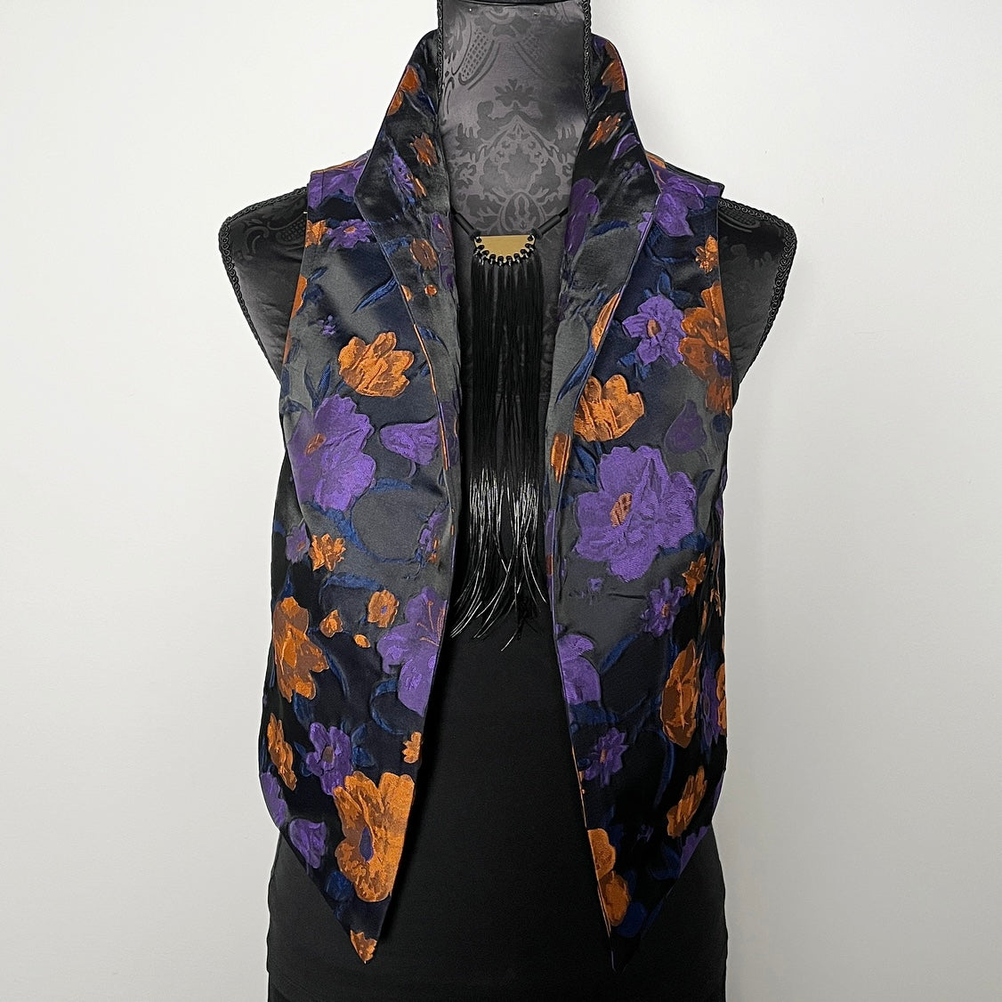 purple floral brocade vest ladies apparel stylish clothing handmade in melbourne classy elegant clothing timeless pieces timeless clothing classic style unique clothing unique style ageless style luxe fabrics statement clothing statement style evening style clothing floral vest stand up collar womens clothing made in australia eloise the label