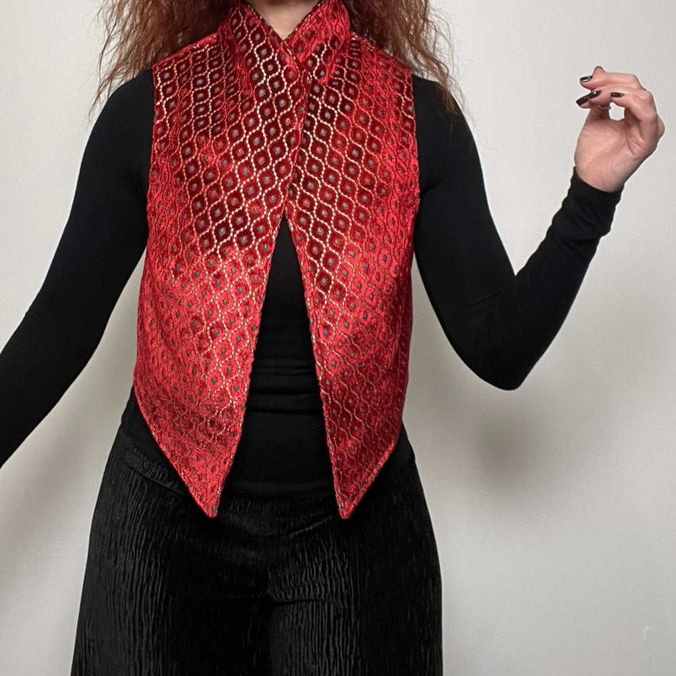 red velvet womens vest ladies apparel stylish clothing handmade in melbourne classy elegant clothing timeless pieces timeless clothing classic style unique clothing unique style ageless style luxe fabrics statement clothing statement style evening style clothing stand up collar vest womens clothing made in australia eloise the label