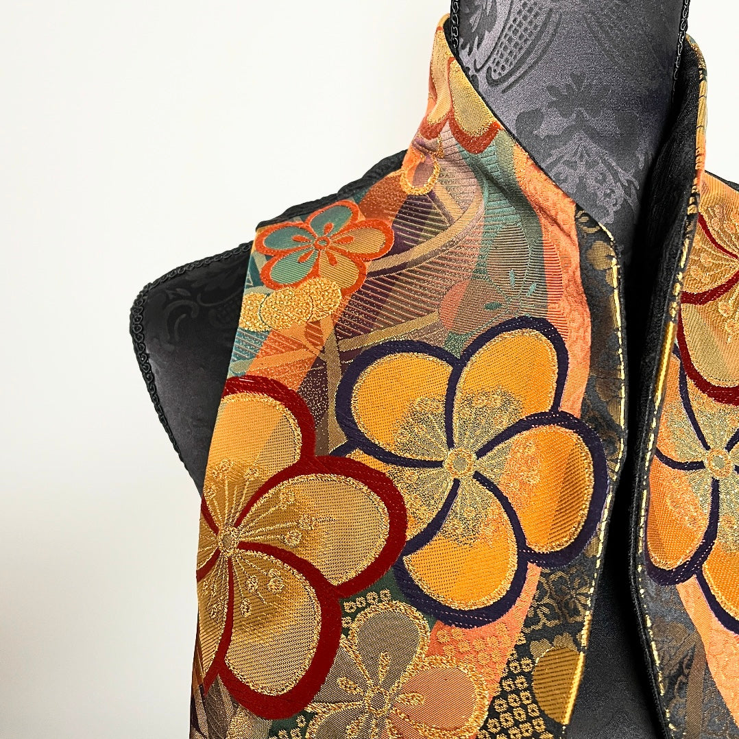 ladies brocade vest vintage japanese obi fabric floral gold evening wear melbourne made eloise the label