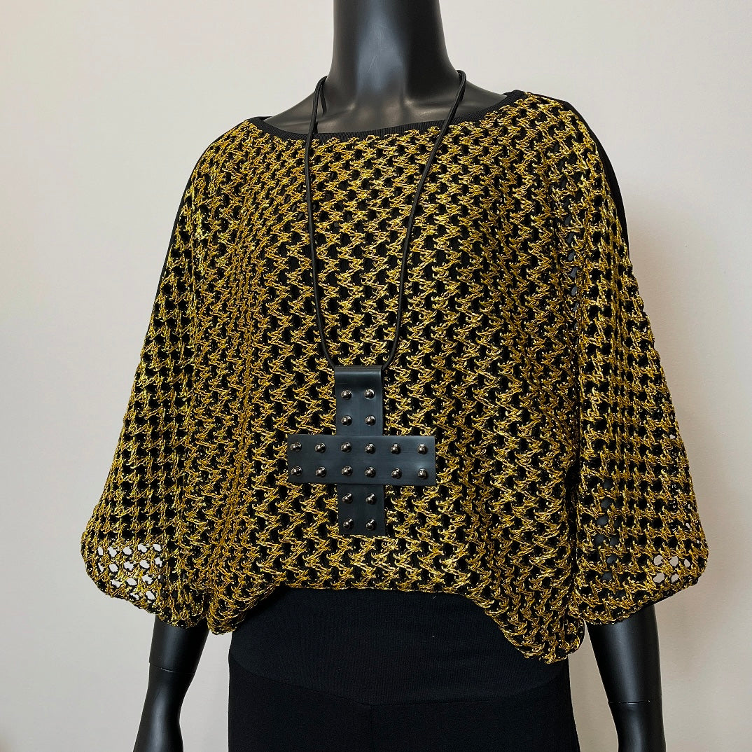 gold knit mesh top batwing sleeve evening top eloise the label