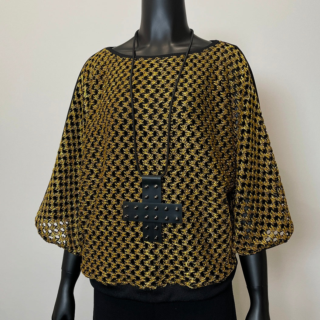 gold knit mesh top batwing sleeve evening top eloise the label