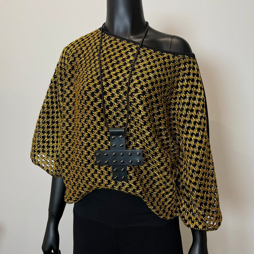 gold knit mesh top batwing sleeve evening top eloise the label