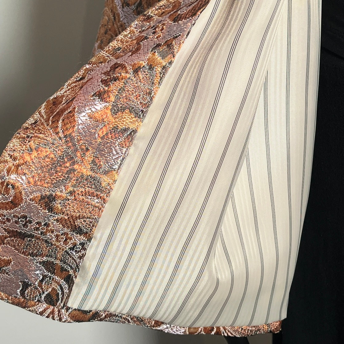 amber autumn evening coat with pinstripe lining
