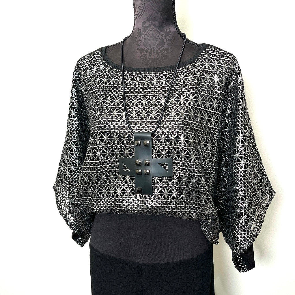 black lace top silver foil finish evening wear event wear unique clothing melbourne made eloise the label
