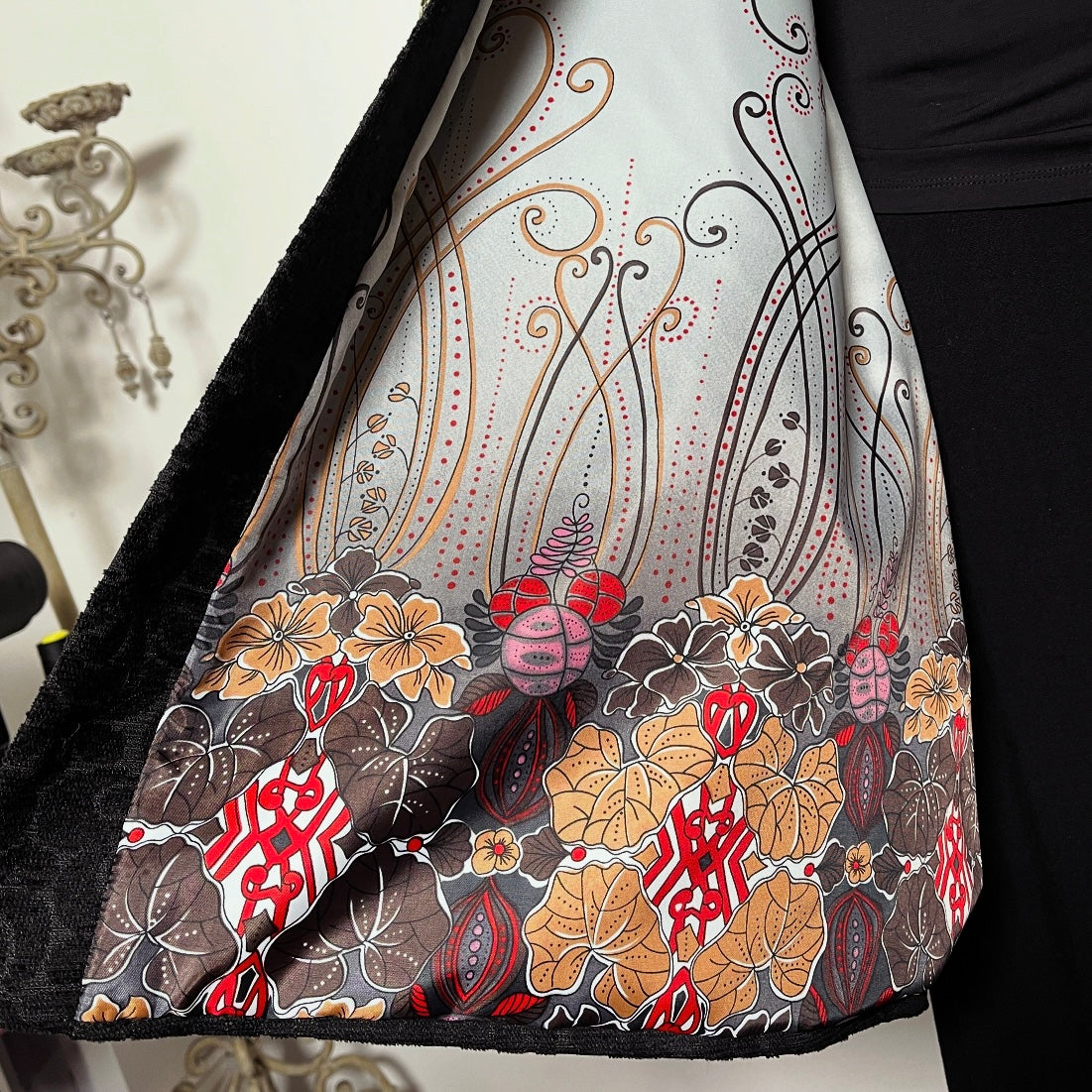 Swing Coat - Black Jacquard With Sleeve Pleat Trim - One Of A Kind