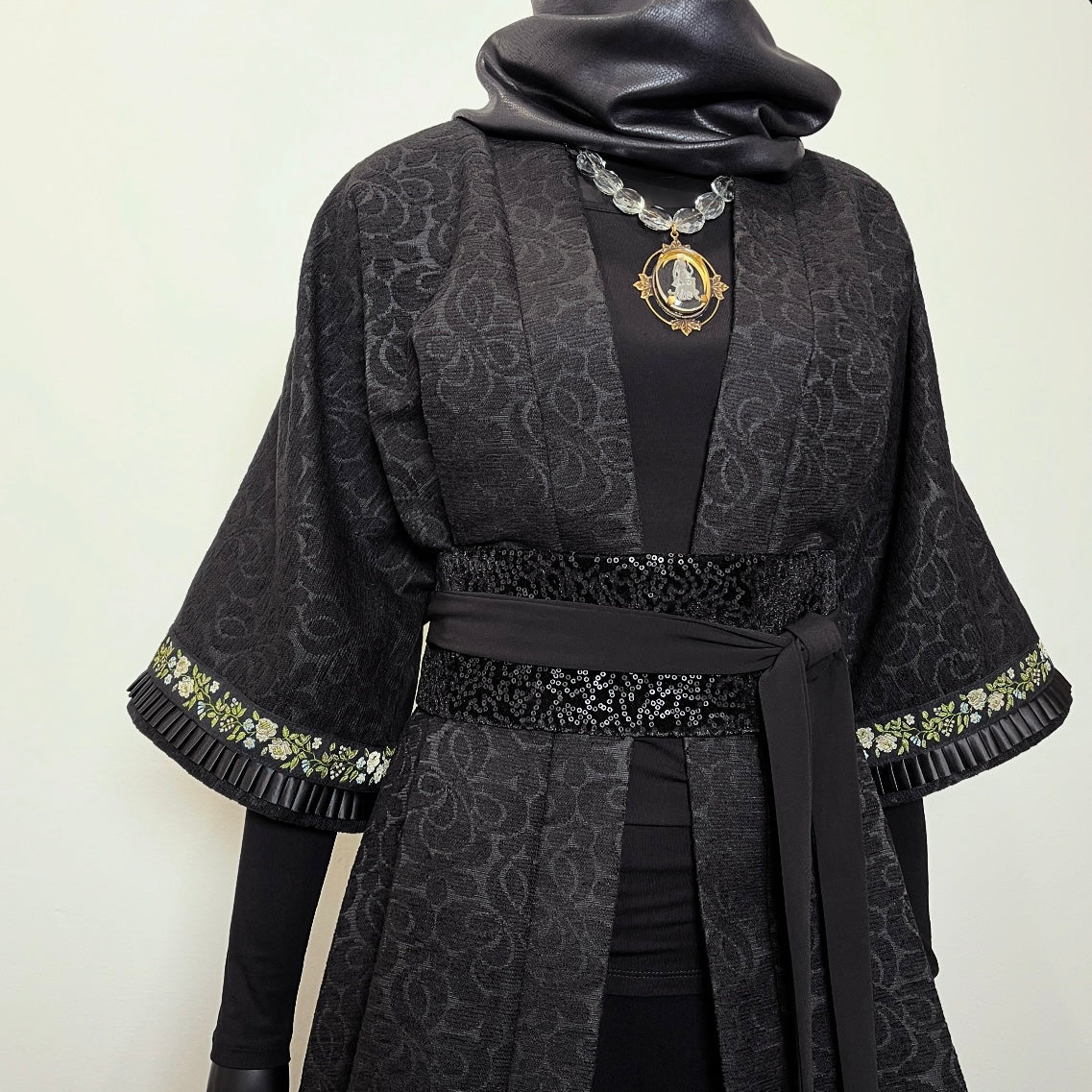 Swing Coat - Black Jacquard With Sleeve Pleat Trim - One Of A Kind