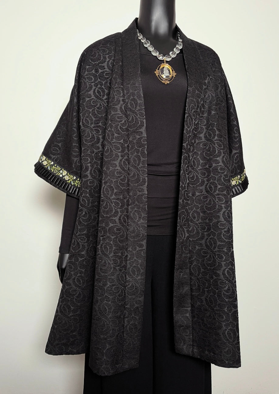 black jacquard evening coat swing coat made in melbourne