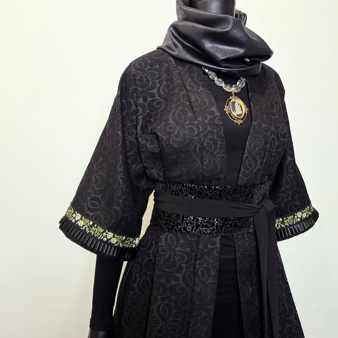Swing Coat - Black Jacquard With Sleeve Pleat Trim - One Of A Kind