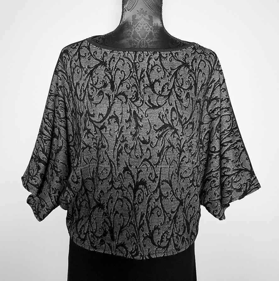 One Of A Kind Top - Grey fleck with black vines