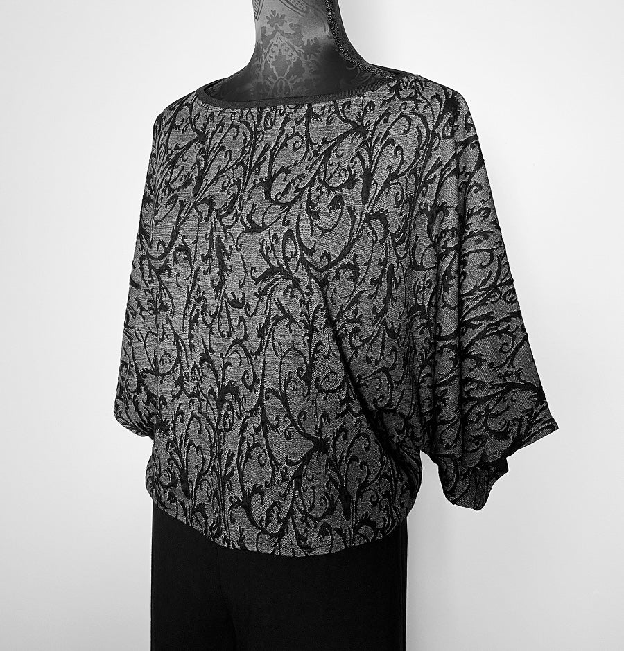 One Of A Kind Top - Grey fleck with black vines