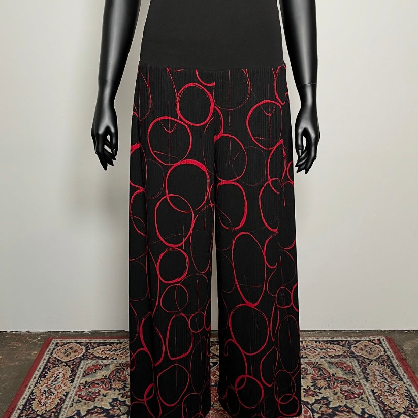 Wide Leg Pant - Black Red Circles