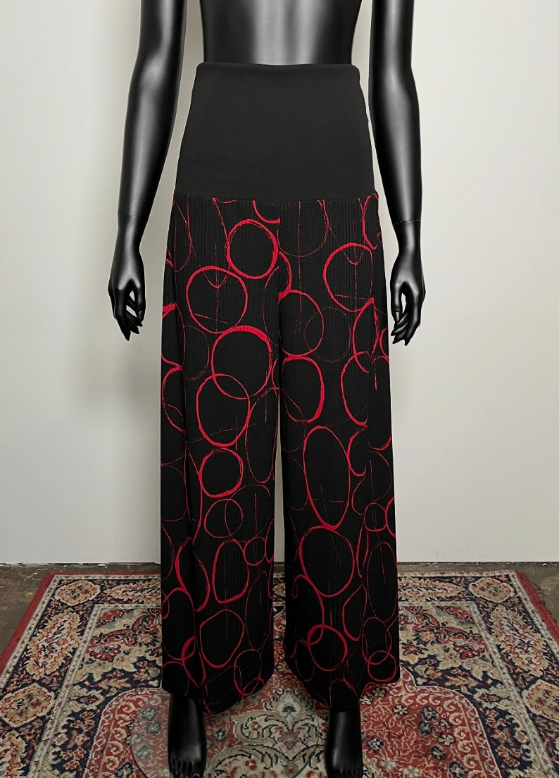 Wide Leg Pant - Black Red Circles