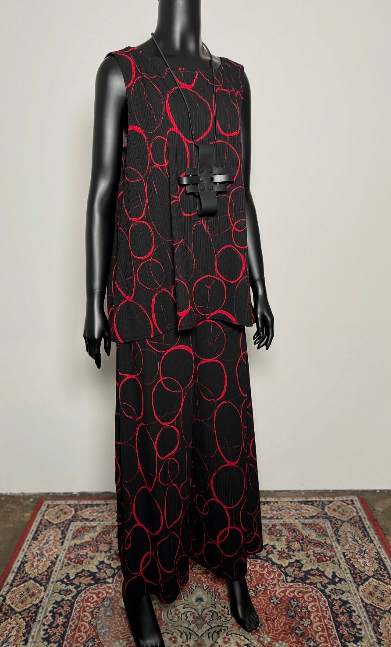 Wide Leg Pant - Black Red Circles