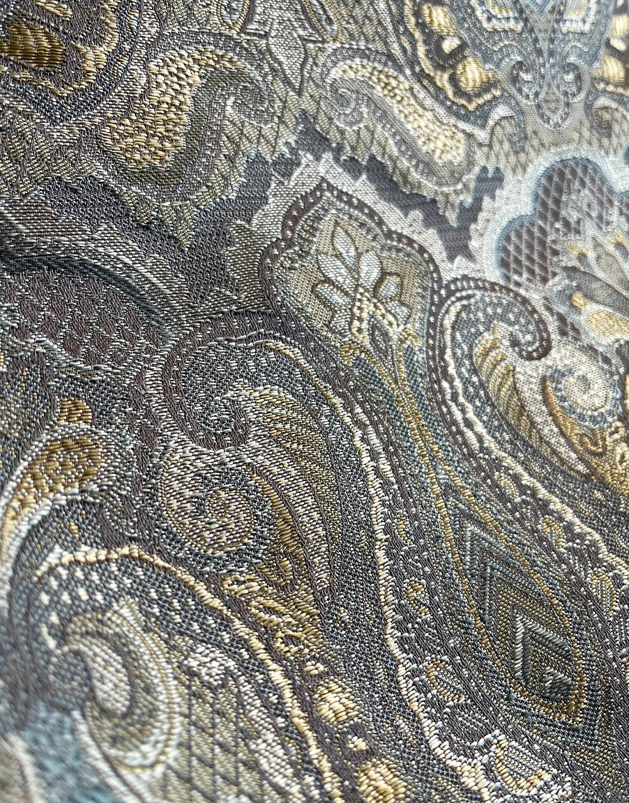 silver gold paisley brocade vest womens vest ladies apparel stylish clothing handmade in melbourne classy elegant clothing timeless pieces timeless clothing classic style unique clothing unique style ageless style luxe fabrics statement clothing statement style evening style clothing stand up collar luxe jacquard vest silver grey womens clothing made in australia eloise the label