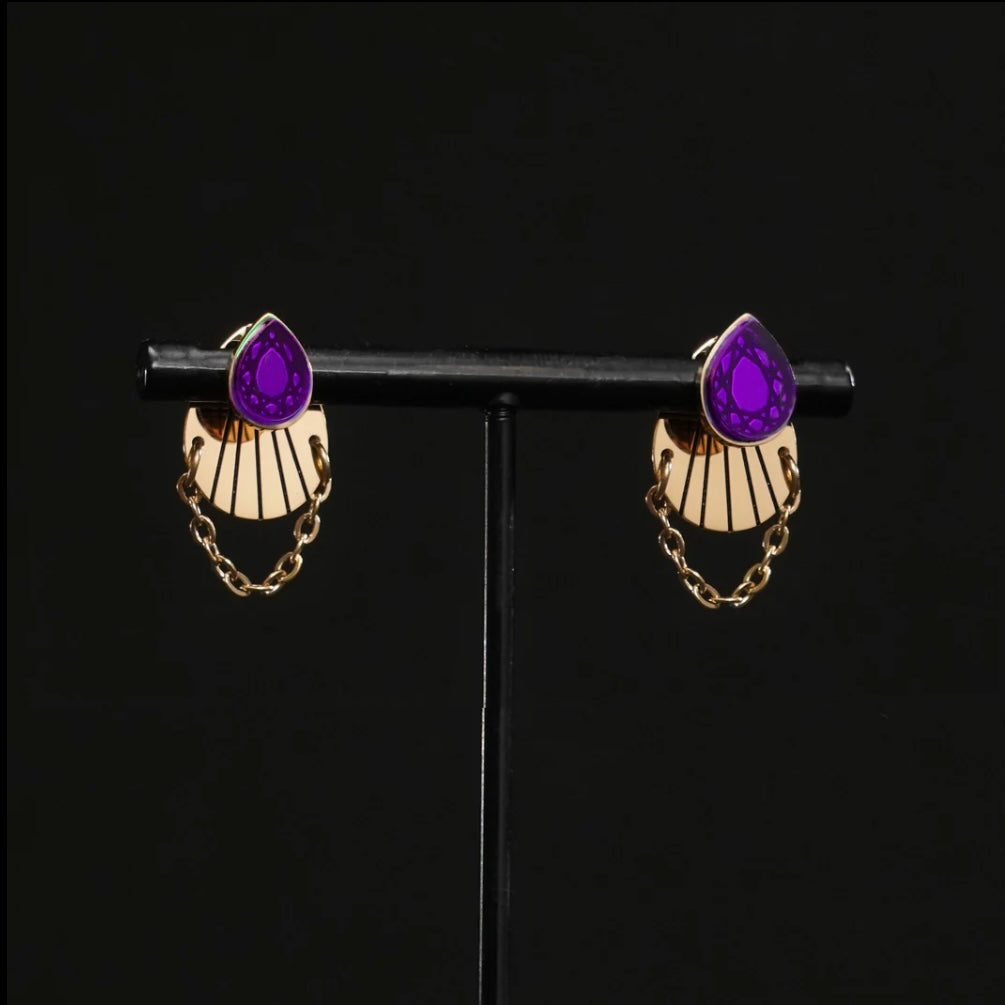 Cleopatra Armoured Stackable Stud Earring Set - Gold and Purple