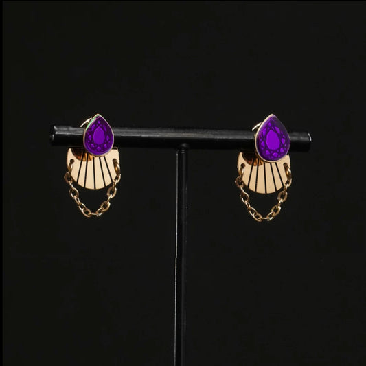 Cleopatra Armoured Stackable Stud Earring Set - Gold and Purple