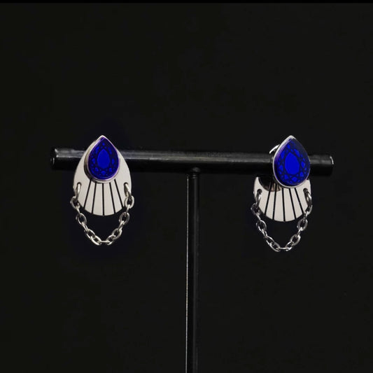 Cleopatra Armoured Stackable Stud Earring Set - Silver and Blue
