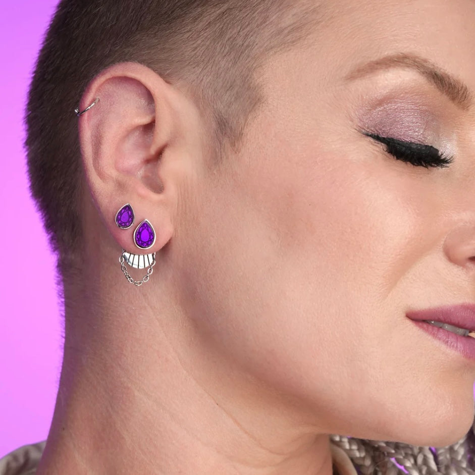 Cleopatra Armoured Stackable Stud Earring Set - Gold and Purple