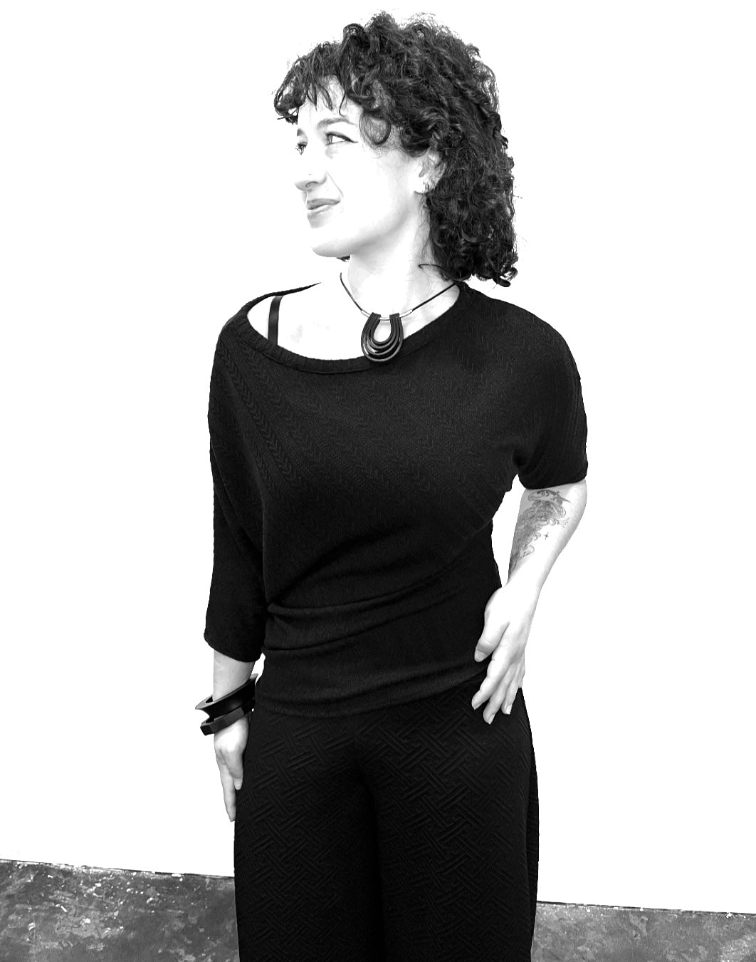 The Quiet Wild Top - Black Jacquard Knit
