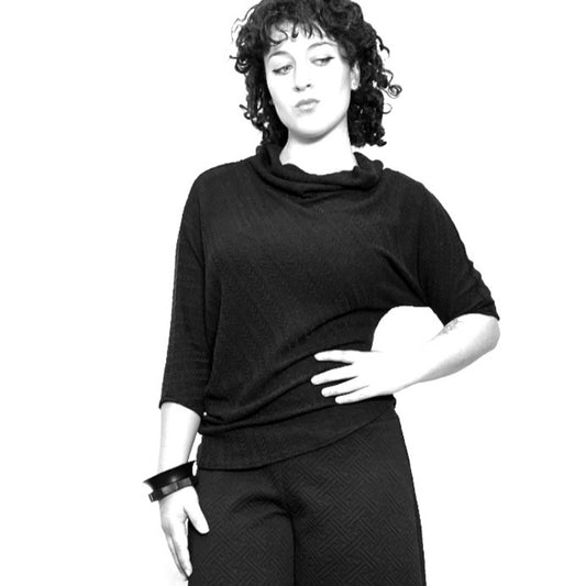 The Quiet Wild Top - Black Jacquard Knit - With Collar