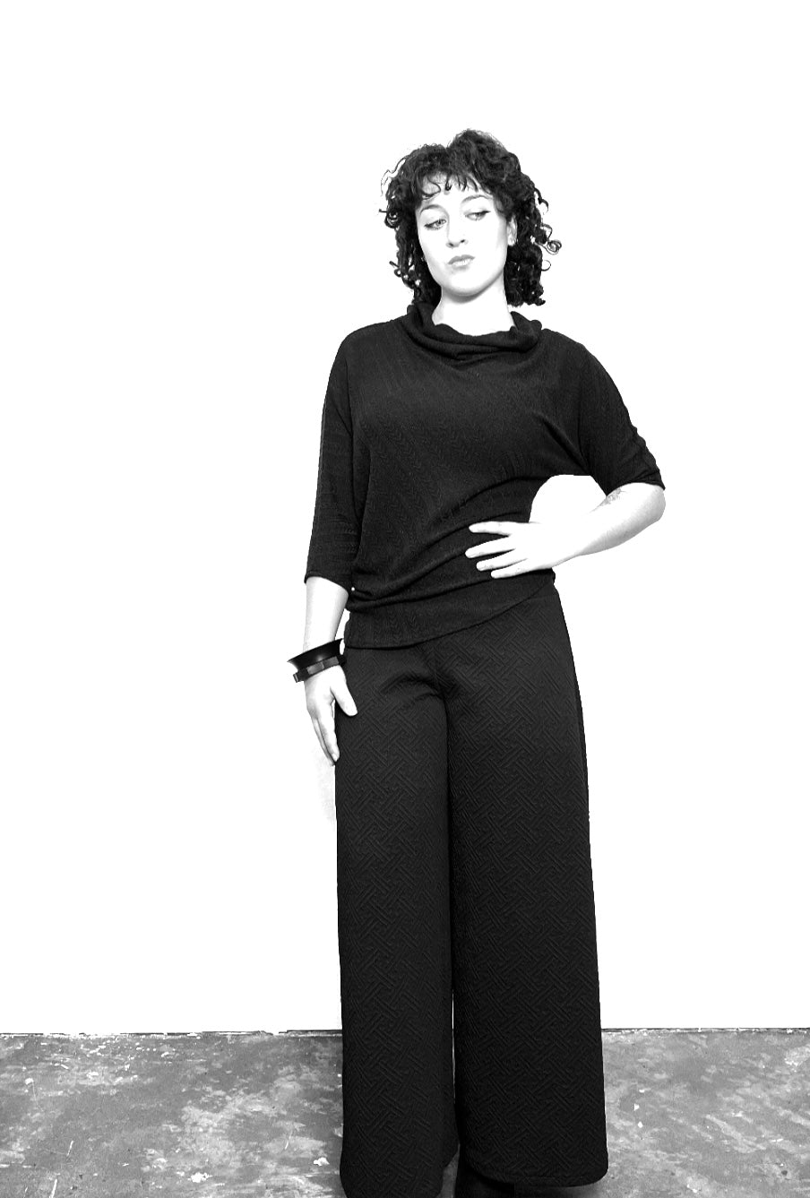 The Quiet Wild Top - Black Jacquard Knit - With Collar