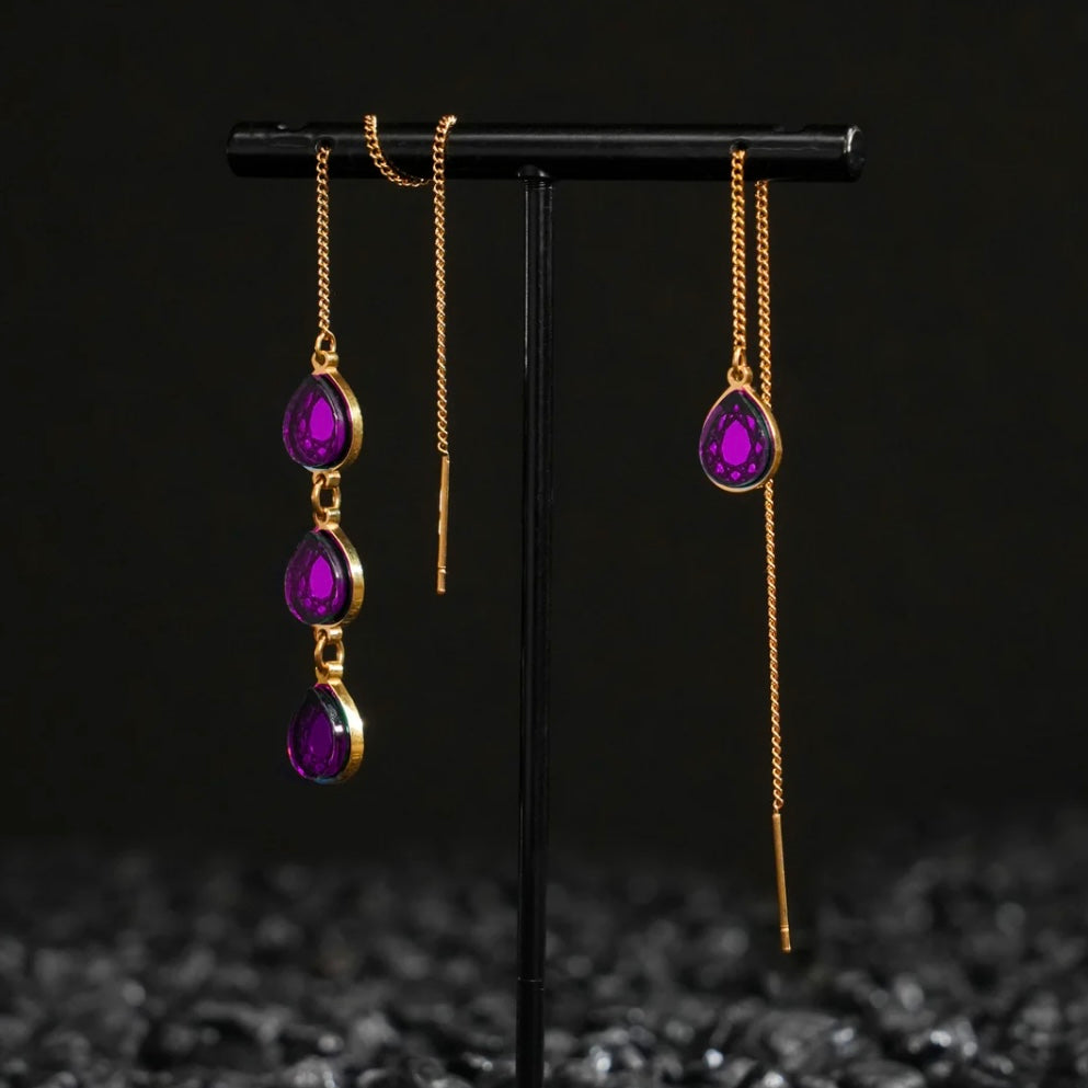 Mismatched Threader Earrings - Gold and Purple