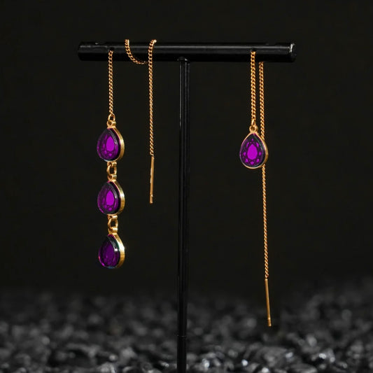 Mismatched Threader Earrings - Gold and Purple