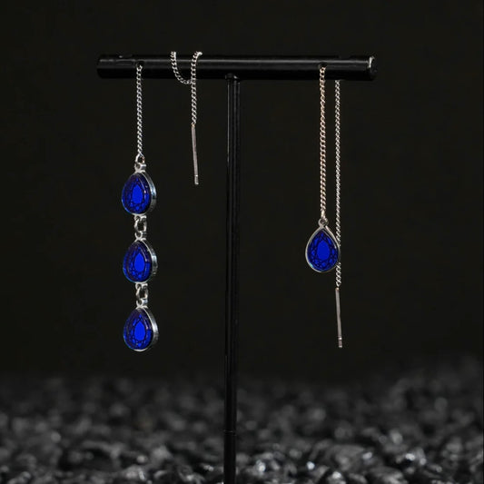 Mismatched Threader Earrings - Silver and Blue