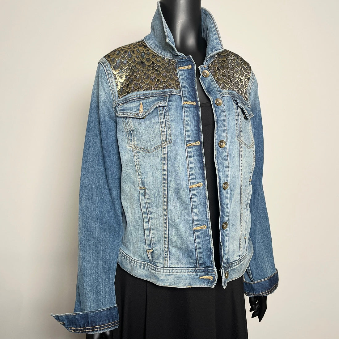 Eloise Upcycled - Denim Jacket - Golden Scales