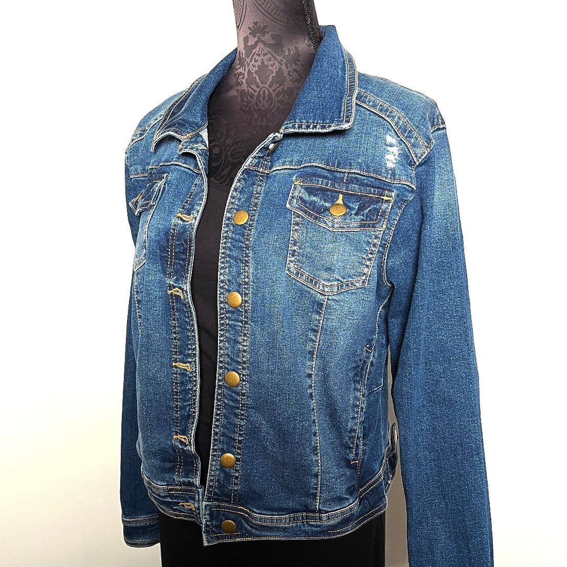 Upcycled denim jacket skulls and roses sustainable fashion made in melbourne