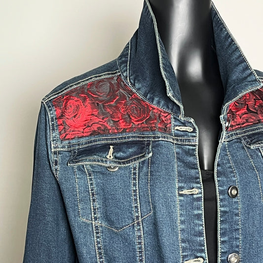 Eloise Upcycled - Denim Jacket - Red Roses