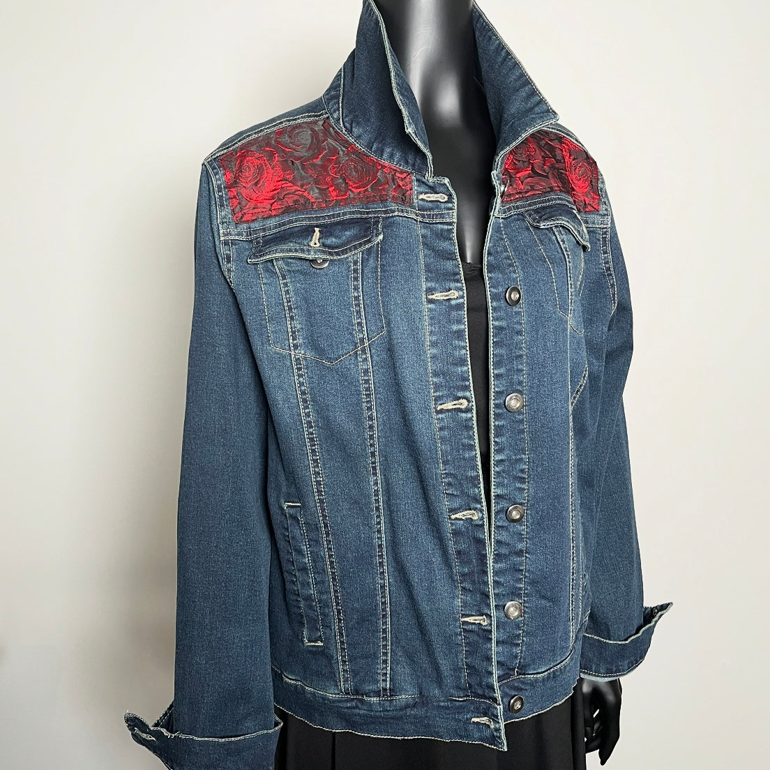 Eloise Upcycled - Denim Jacket - Red Roses