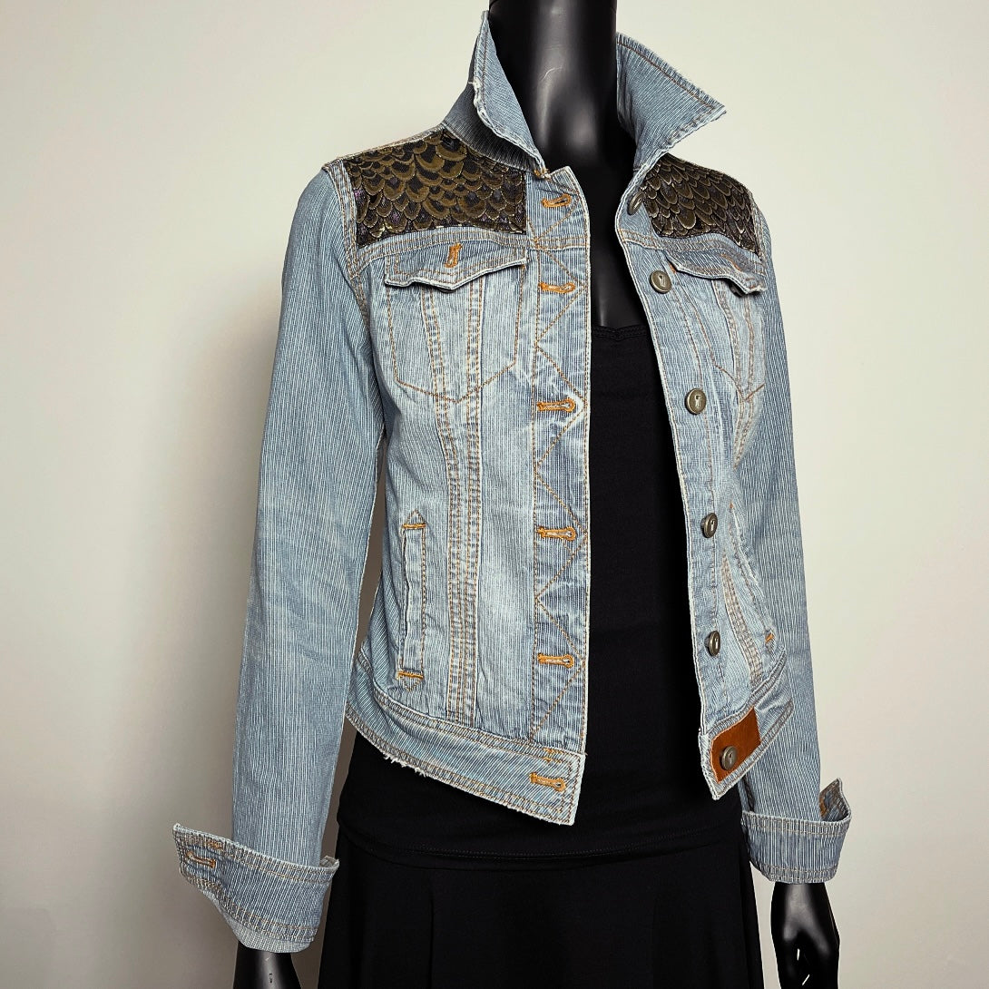 Eloise Upcycled -  Denim Jacket - Golden Scales
