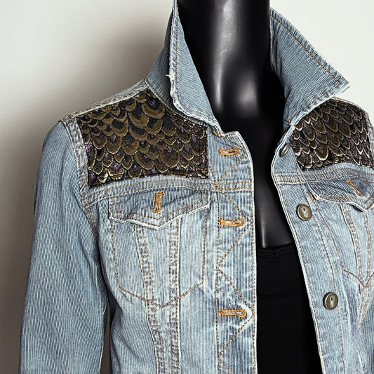 Eloise Upcycled -  Denim Jacket - Golden Scales