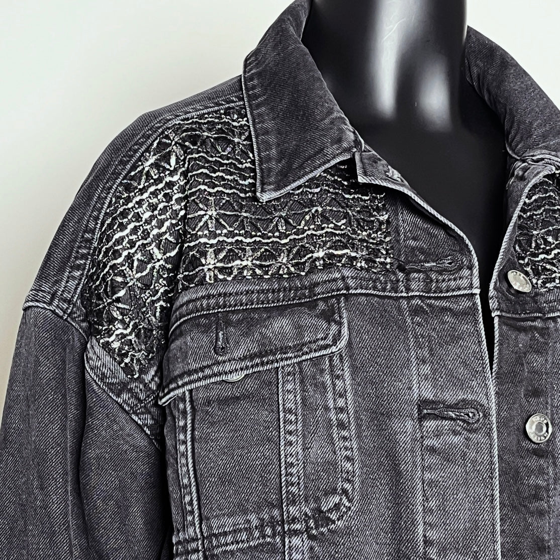 Eloise Upcycled - Denim Jacket - Silver Lace
