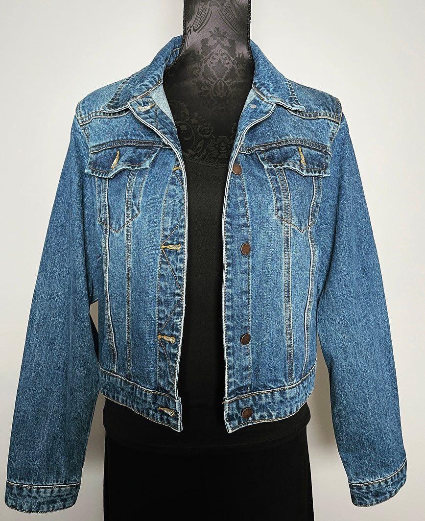 Upcycled denim jacket gold brocade sustainable fashion made in melbourne