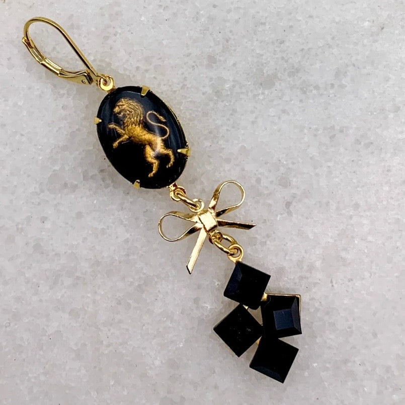 Velvet Whispers Earrings - Regal Lion And French Jet Crystals