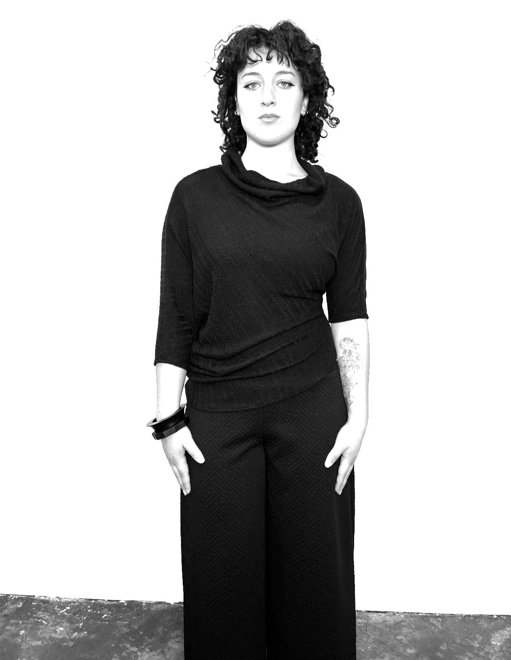 wide leg pant black stretch jacquard ladies apparel high waisted pant stylish clothing handmade in melbourne classy elegant clothing timeless clothing classic style unique clothing unique style ageless style luxe fabrics statement clothing statement style evening style clothing womens clothing made in australia eloise the label