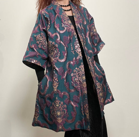 brocade evening coat womens jacket swing coat ladies clothing stylish clothing handmade in melbourne classy elegant clothing timeless pieces timeless clothing classic style unique clothing unique style ageless style luxe fabrics statement clothing statement style evening style clothing womens clothing made in australia eloise the label