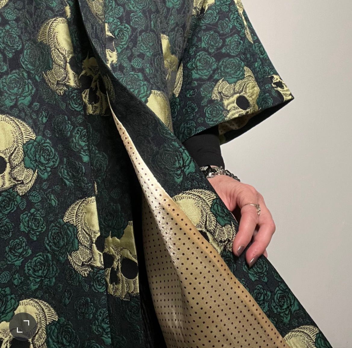skulls and roses jacket jacquard evening coat one of a kind womens jacket swing coat ladies clothing stylish clothing handmade in melbourne classy elegant clothing timeless pieces timeless clothing classic style unique clothing unique style ageless style luxe fabrics statement clothing statement style evening style clothing womens clothing made in australia eloise the label