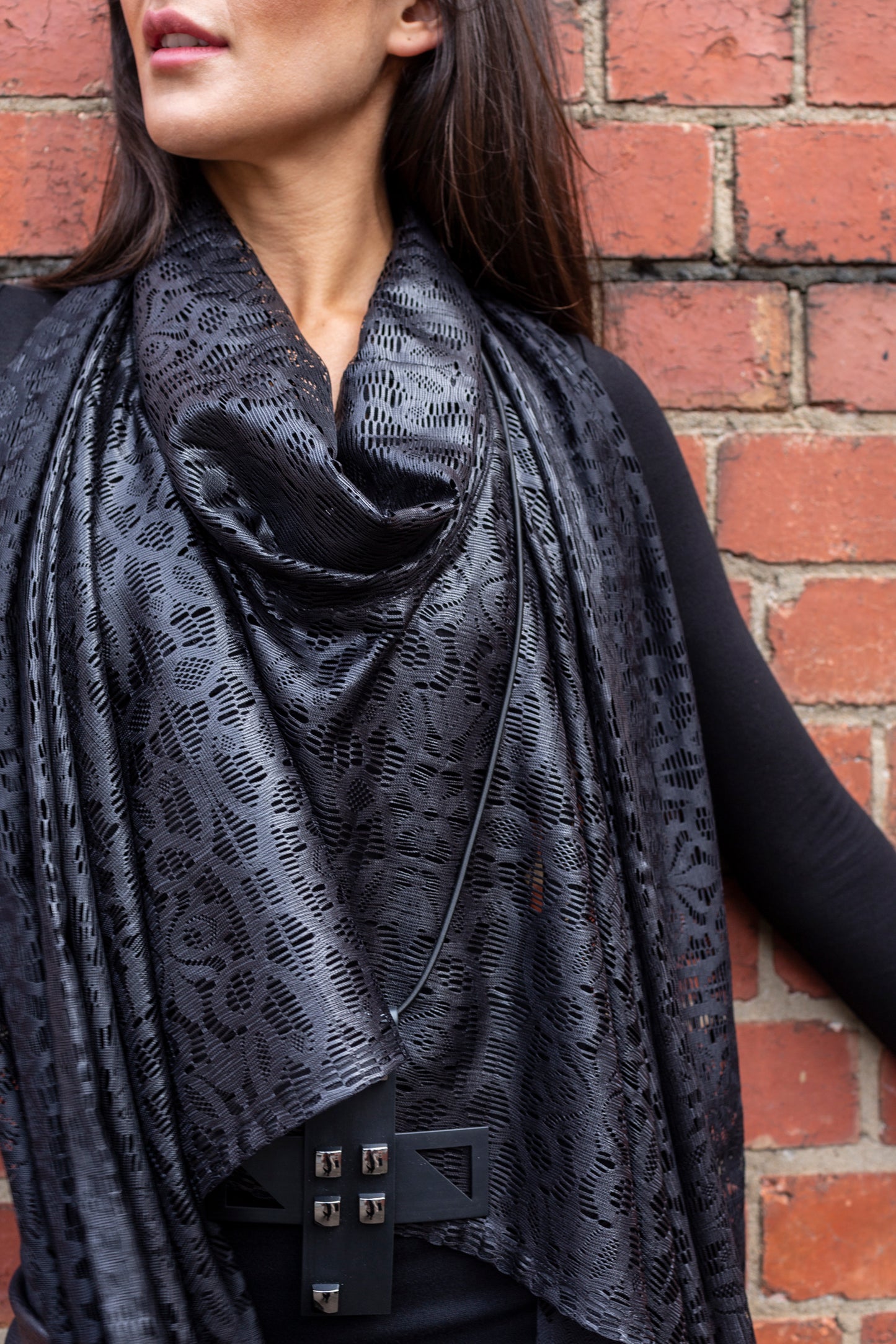 black lace wrap ladies apparel stylish clothing handmade in melbourne classy elegant clothing timeless pieces timeless clothing classic style unique clothing unique style ageless style luxe fabrics statement clothing statement style evening style clothing black womens clothing made in australia eloise the label
