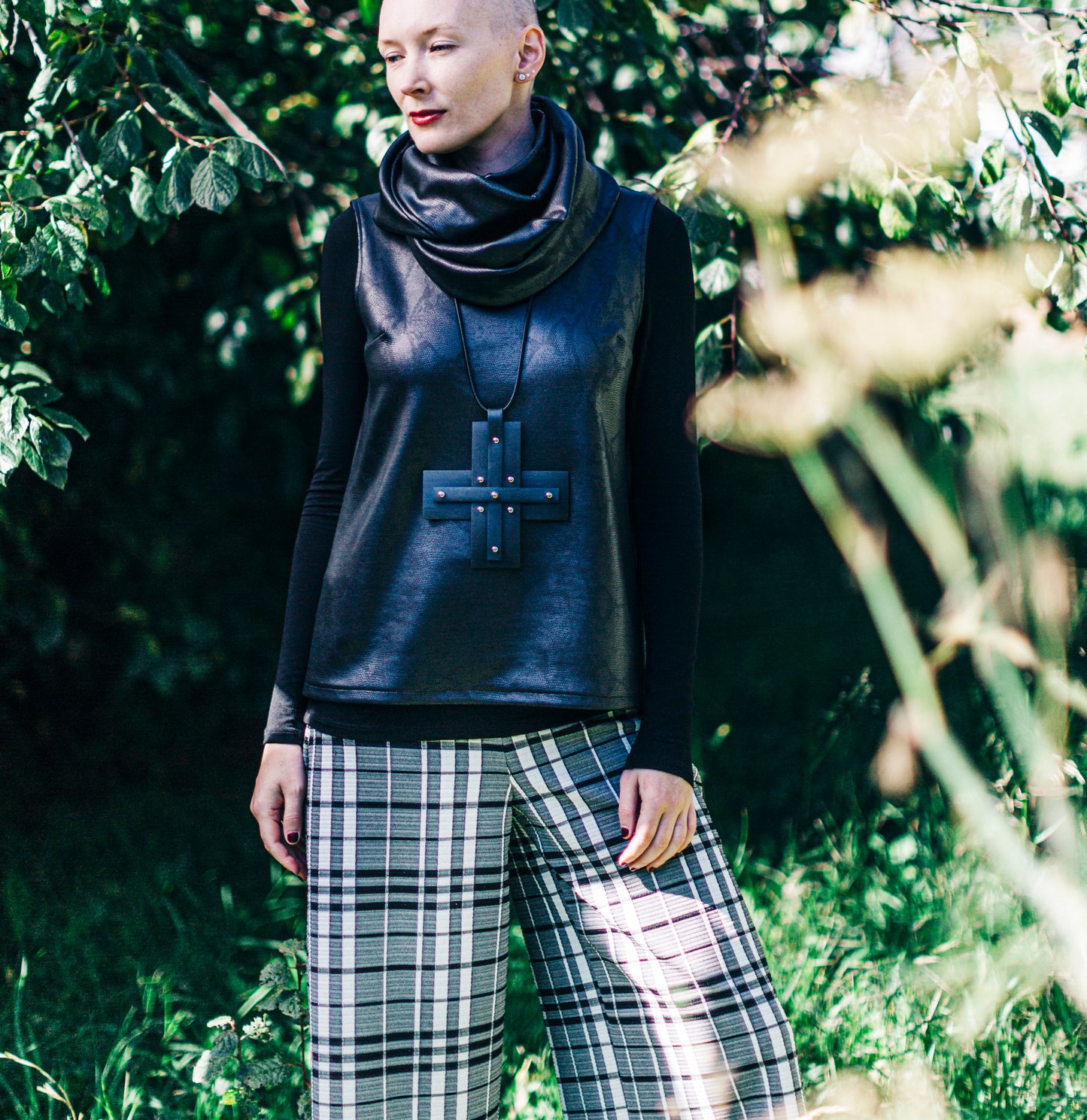 Banded cross necklace