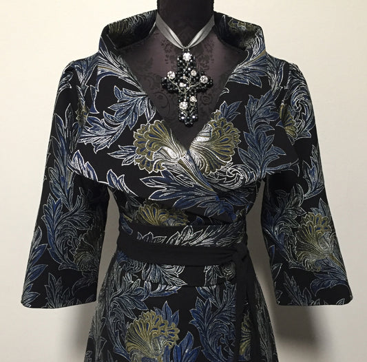 brocade jacket coat dress ladies apparel stylish clothing handmade in melbourne classy elegant clothing timeless pieces timeless clothing classic style unique clothing unique style ageless style luxe fabrics statement clothing statement style evening style clothing black blue green silver  jacket womens clothing made in australia eloise the label